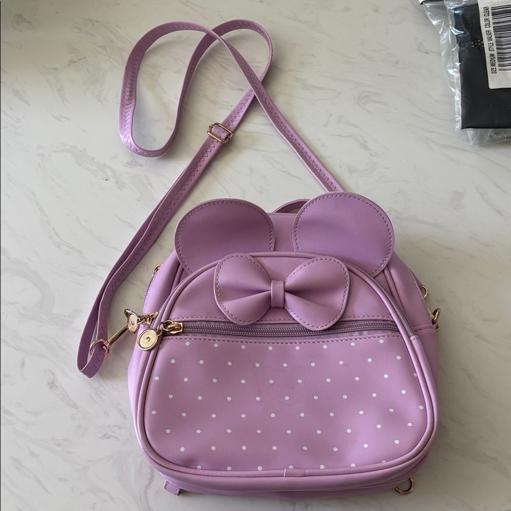 Minnie Mouse Purple Polka Dot Crossbody Bag and Convertible Backpack